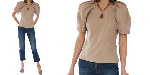 3.1 phillip lim khaki bloom top, mother rider jeans, the woods necklace