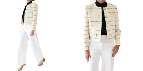 nili lotan paige jacket and white megan pants, frame top