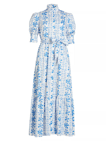 marni floral ruffled shirtdress - floral vine blue