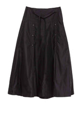 tie-waist midi skirt with button placket - black