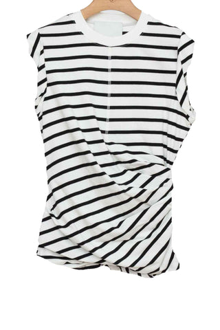 striped rolled sleeve jersey tank - white multi