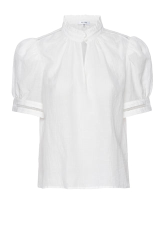 ruffle collar inset lace top - white
