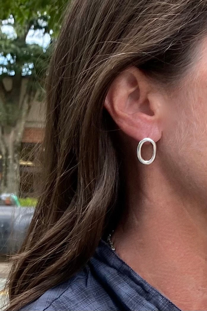 small open oval silver earrings