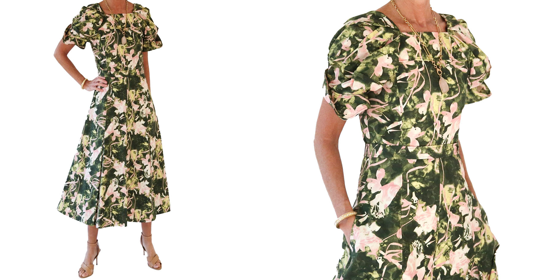 3.1 phillip lim collapsed bloom floral dress, the woods necklace and bangle