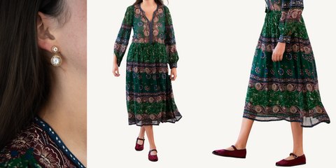 melba print dress outfit