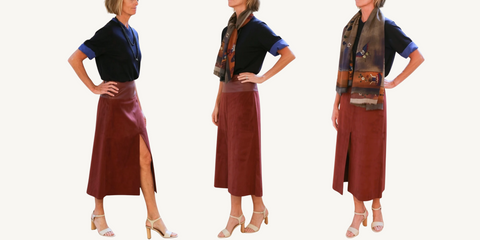 tanya taylor hudson skirt in suede and leather combo