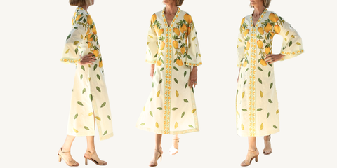 verandah alphonso linen dress in ivory mangoes