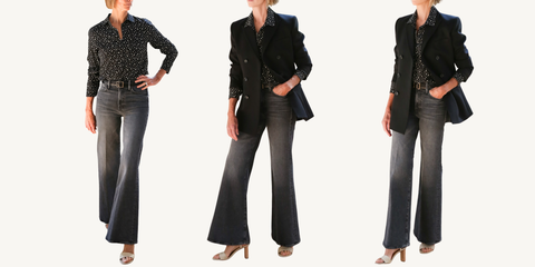 nili lotan noah jacket in black and gaia in black/white stars