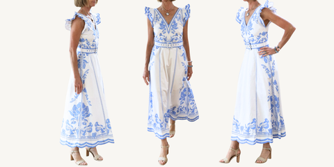 scarlett poppies valmira dress in simply white/blue