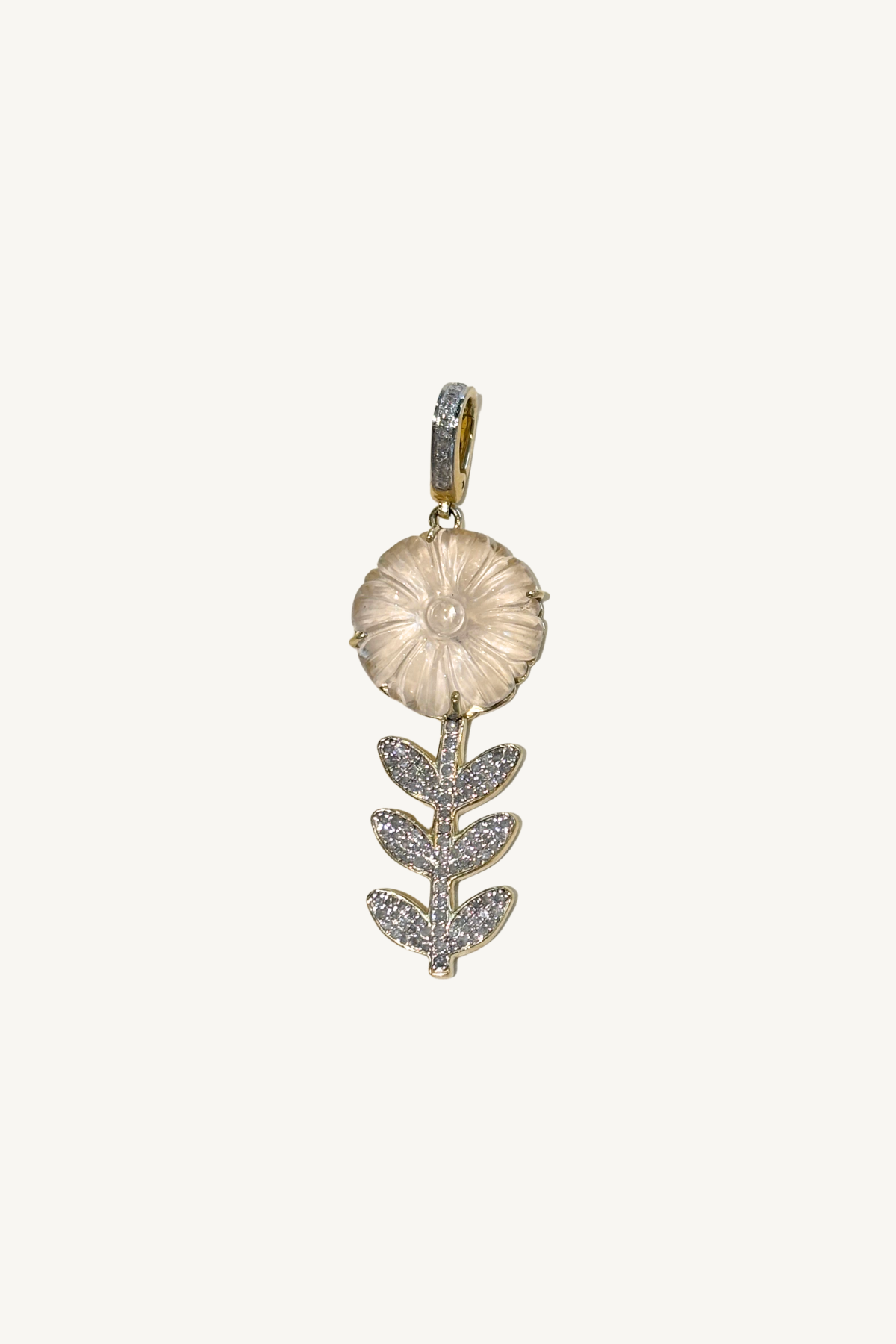 2" rose quartz and pave diamond flower