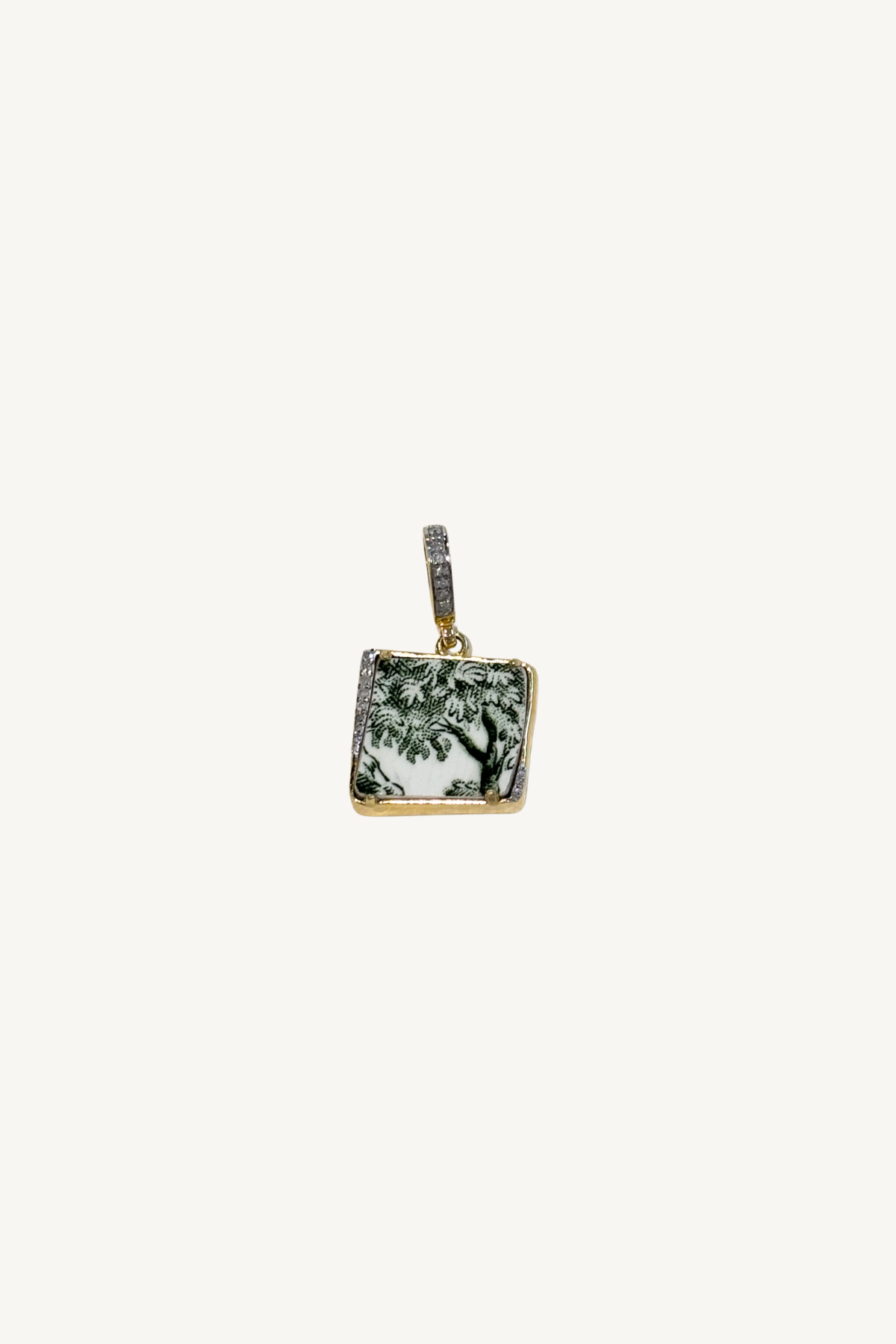 3/4" ceramic and pave diamond tree tile pendant