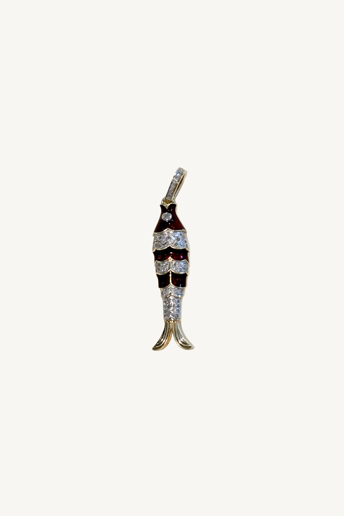 1 & 3/4" striped pave diamond fish pendant