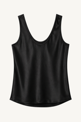 silk satin u tank - black