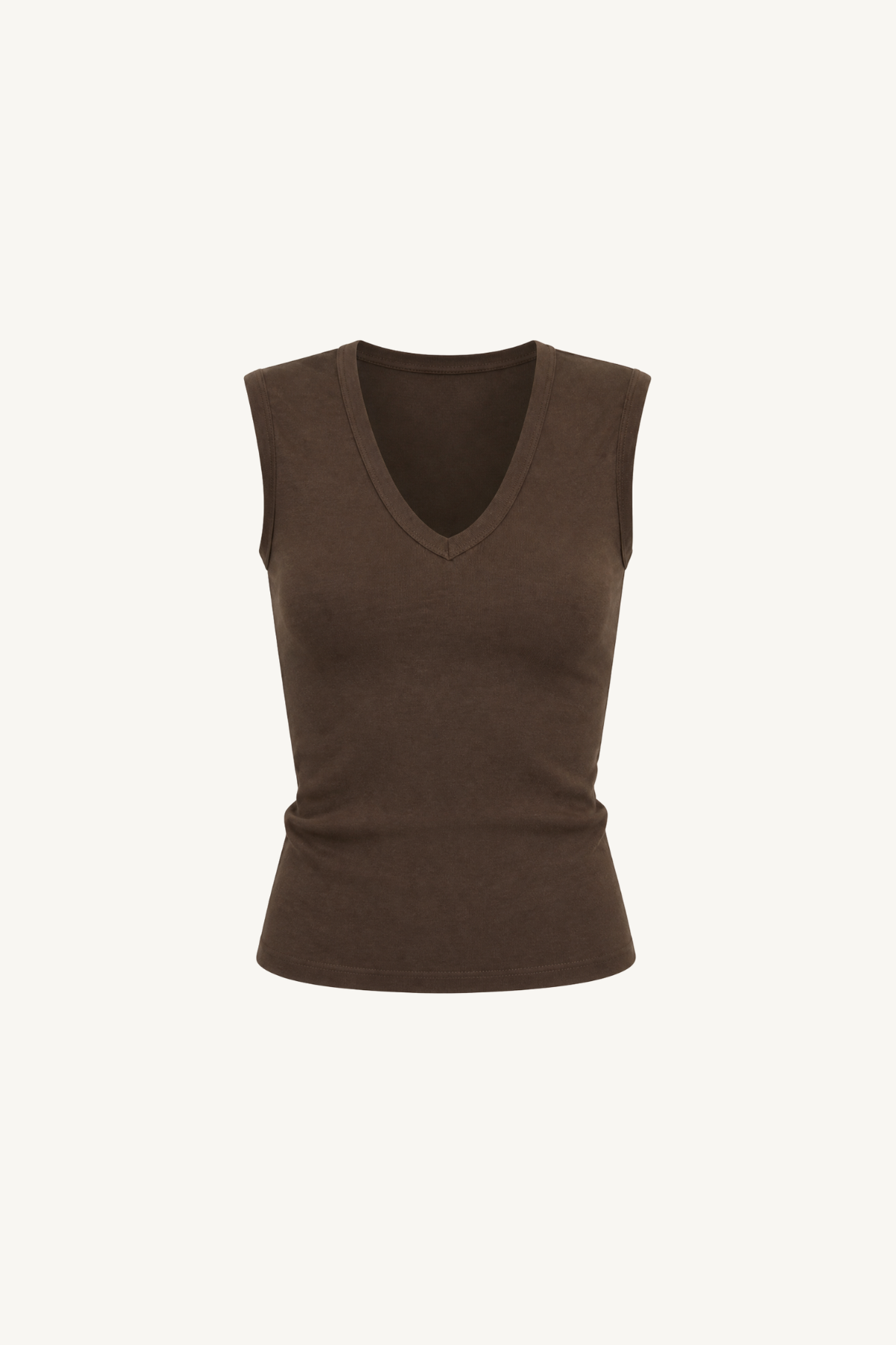 textured rib sleeveless u - chocolate