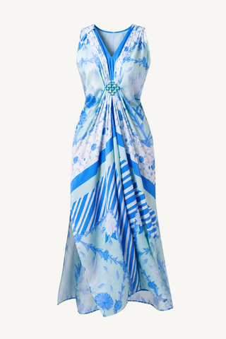 hand knotted drape gown - blue and mint lotus scarf