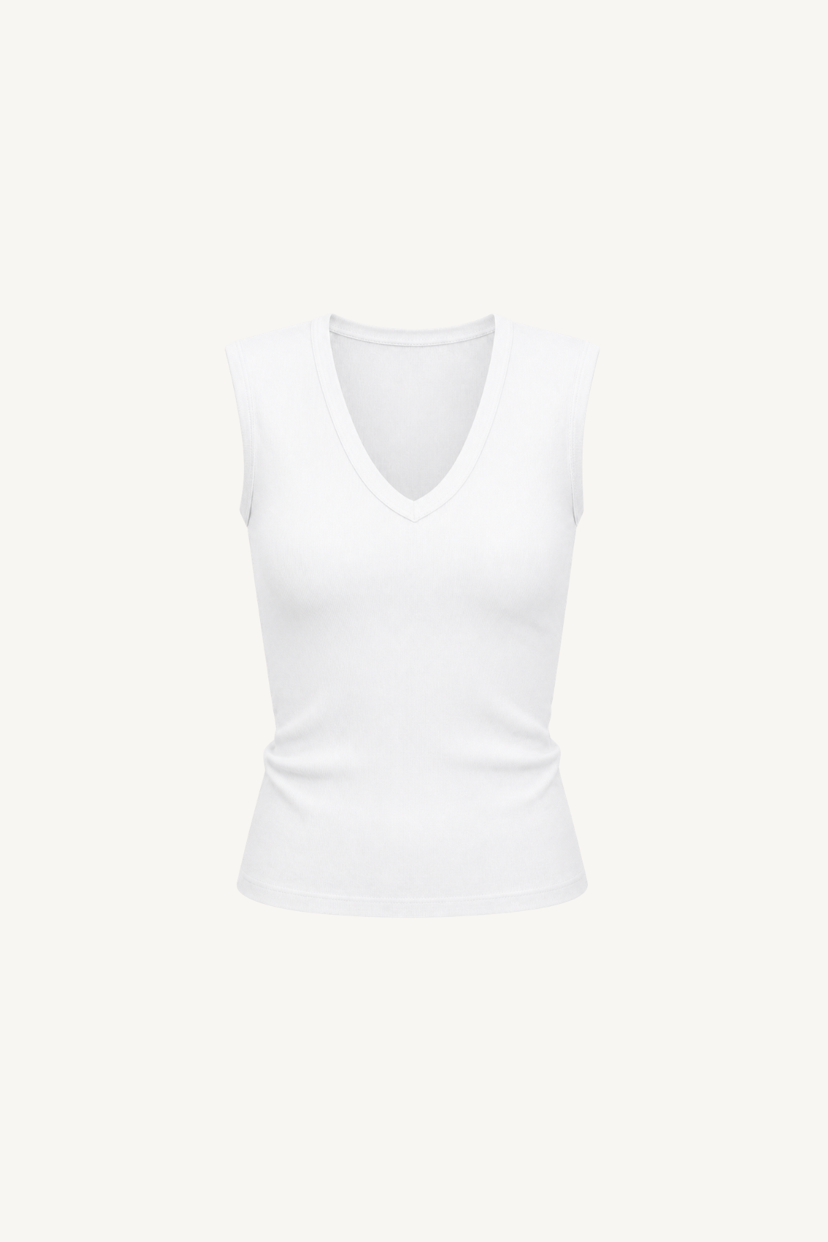 textured rib sleeveless u - white