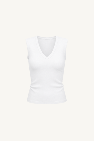 textured rib sleeveless u - white