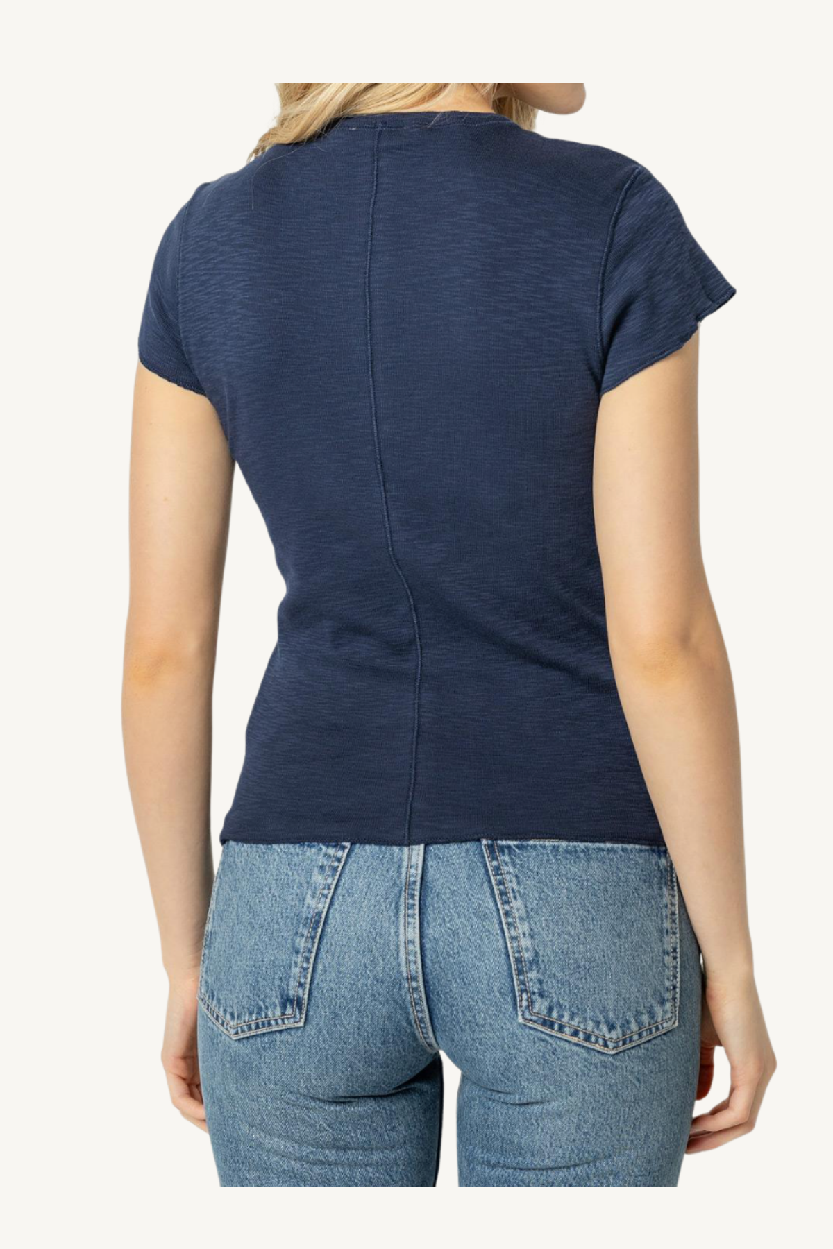 short sleeve back seam crewneck - navy