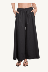 cotton cropped palazzo pant - black