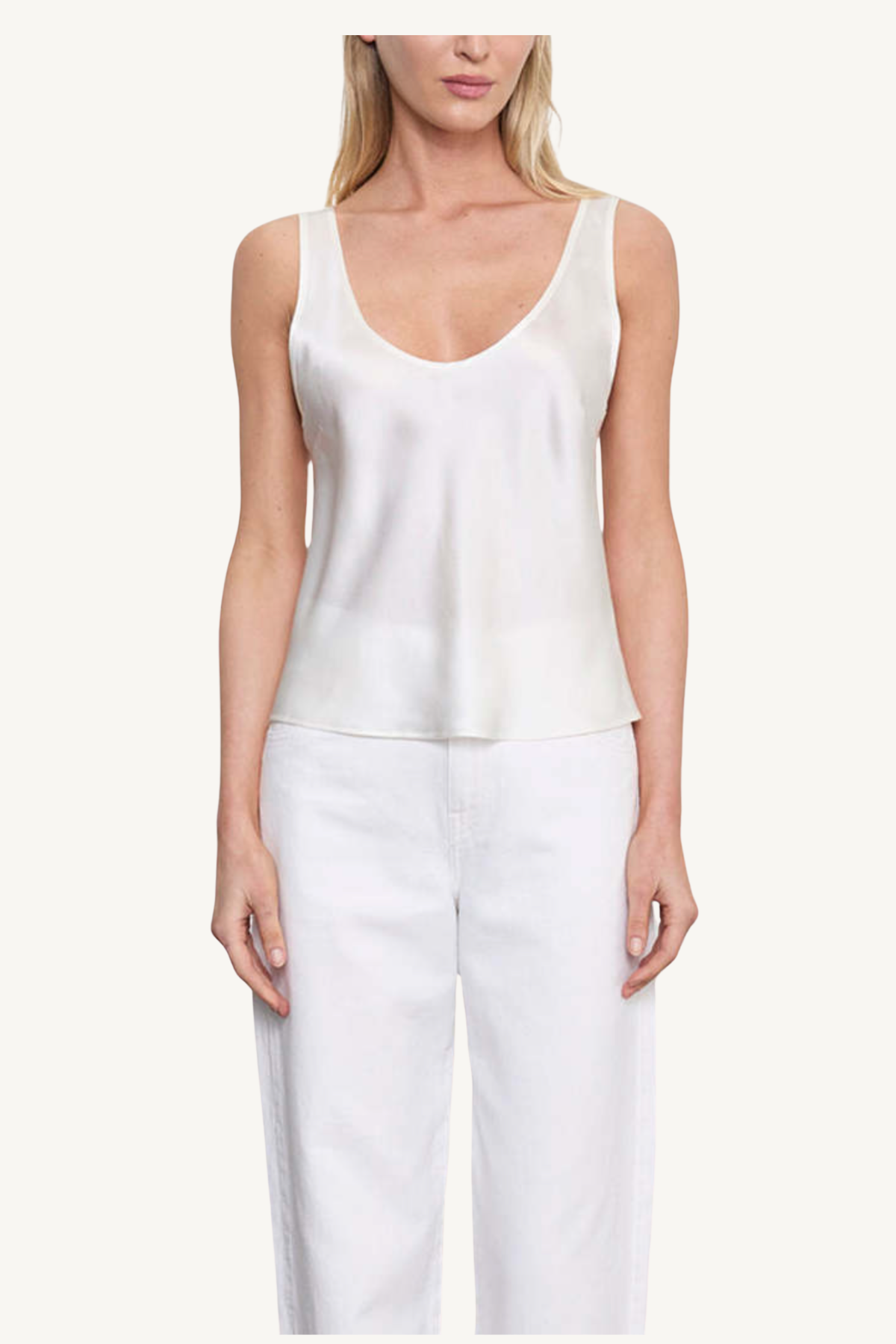 silk satin u tank - off white