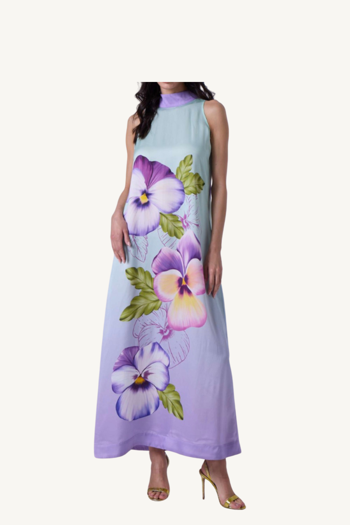 tie back floral ombre dress - mint lilac ombre pansy