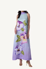 tie back floral ombre dress - mint lilac ombre pansy