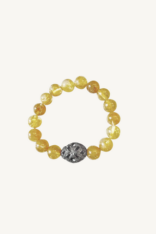rutilated quartz bead bracelet w/pave diamond bead