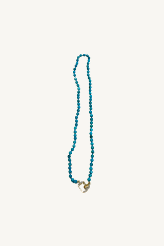 17" turquoise bead necklace with pave diamond push clasp