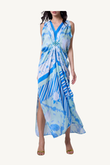 hand knotted drape gown - blue and mint lotus scarf