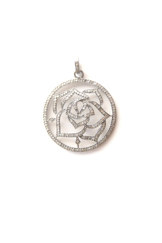 silver pave diamond open flower pendant