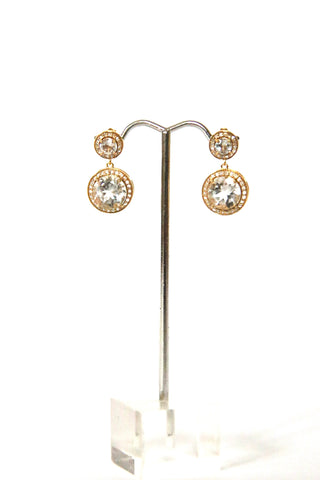 white topaz drop earrings - large brass