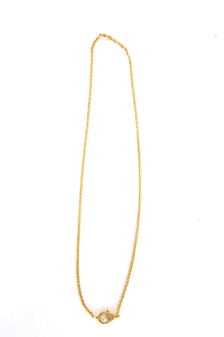 22kt gold over brass thin chain w/pave diamond clasp- 24"