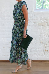 flat clutch w/ tabs - bottle green hair-on