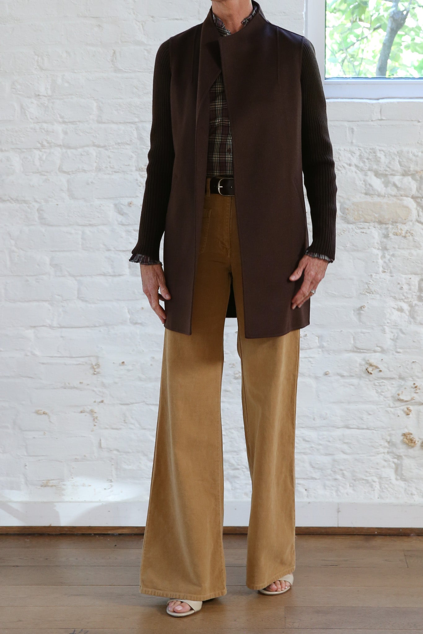 rib sleeve coat - chocolate