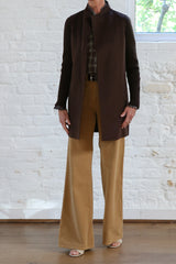 rib sleeve coat - chocolate