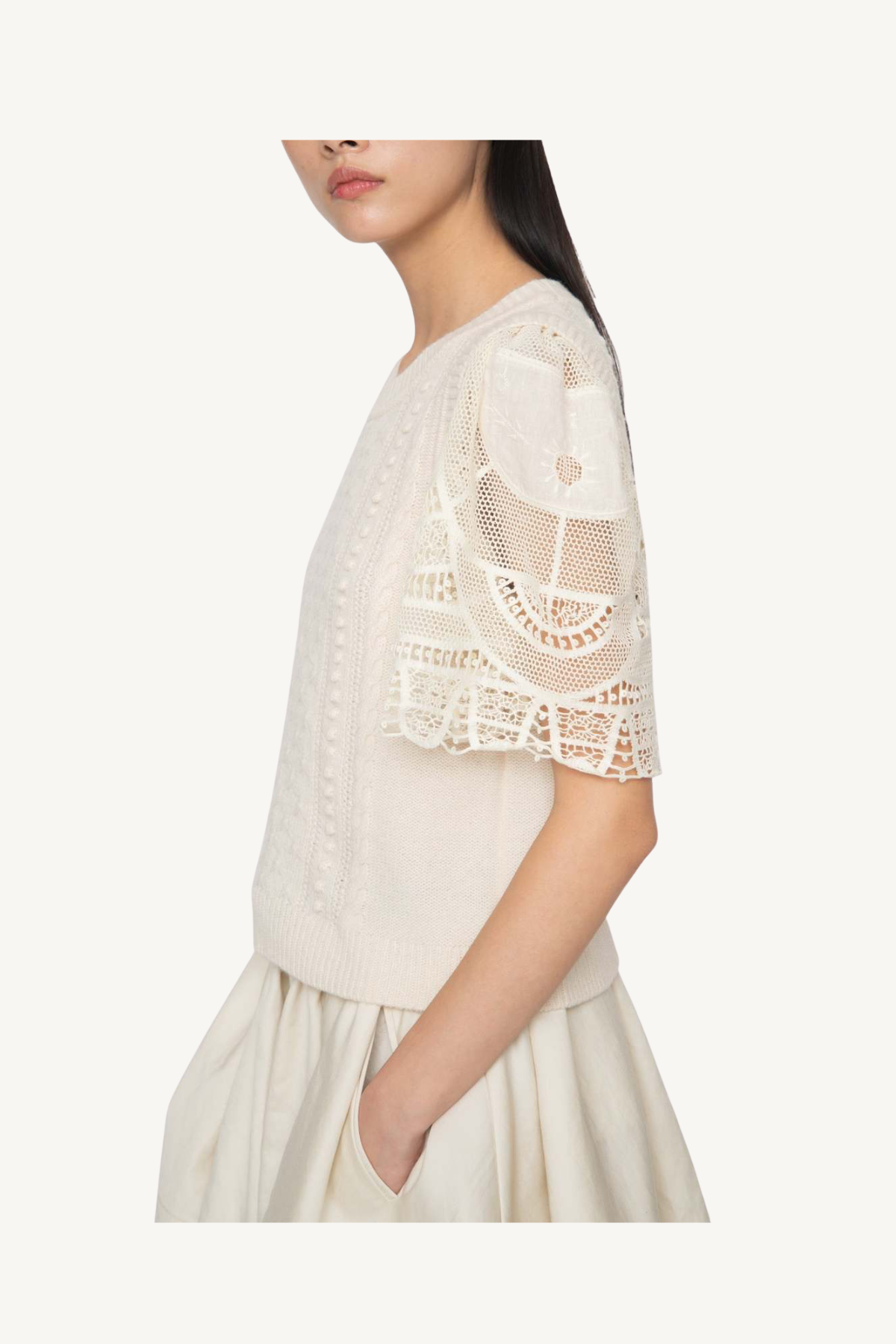alina lace combo sweater - cream