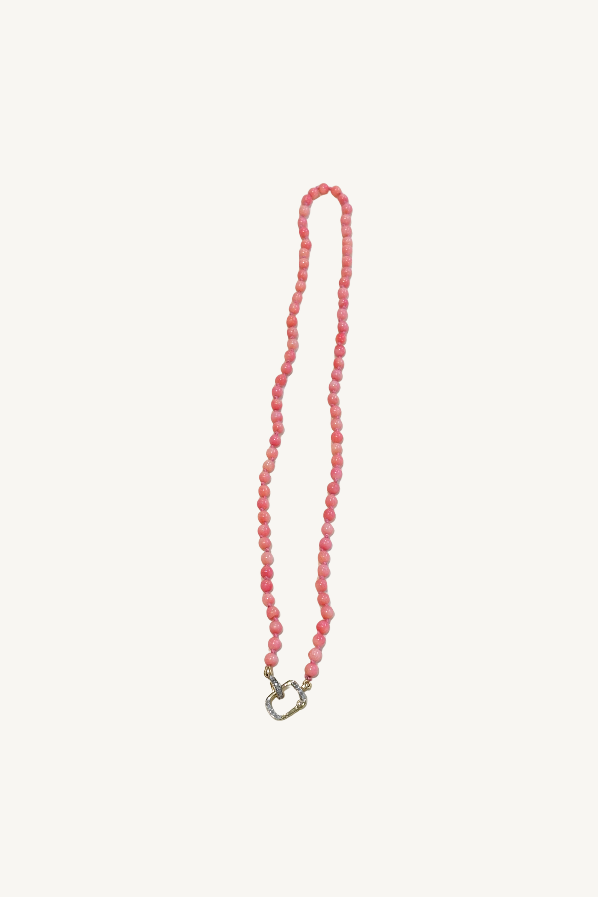 17" coral bead necklace with pave diamond push clasp