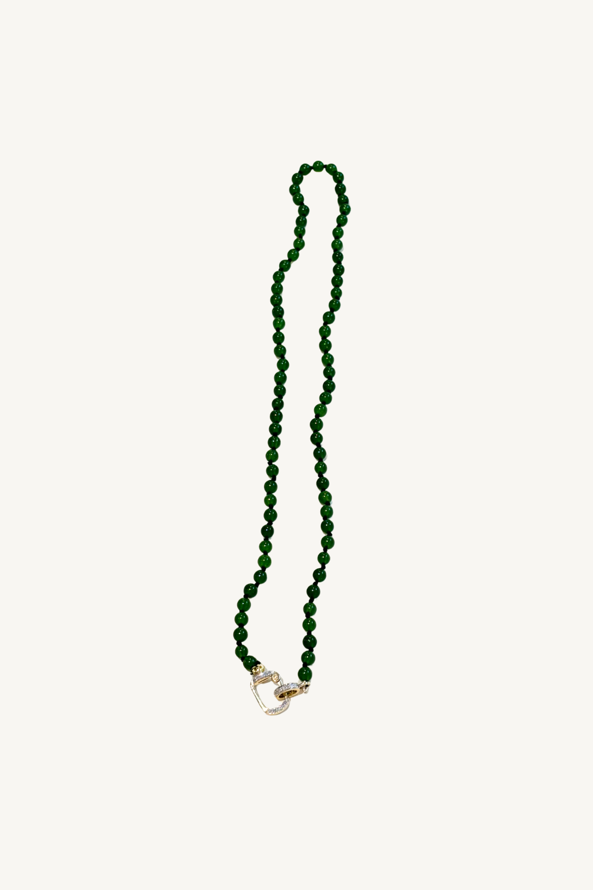 17" dark jade bead necklace with pave diamond push clasp