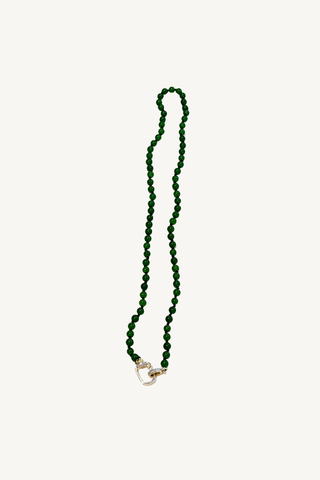 17" dark jade bead necklace with pave diamond push clasp