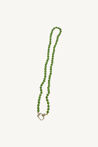 17" light jade bead necklace with pave diamond push clasp