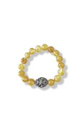 rutilated quartz bead bracelet w/pave diamond bead