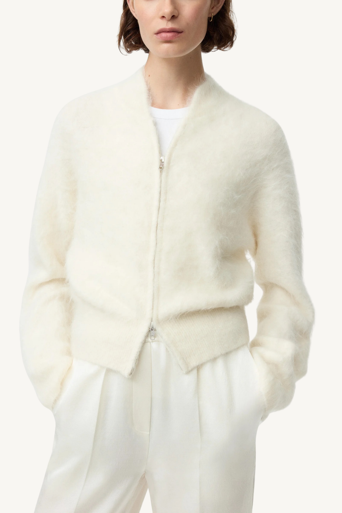 alpaca zip cardigan - feather white