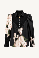 smocked shirt - ebony rose bouquet