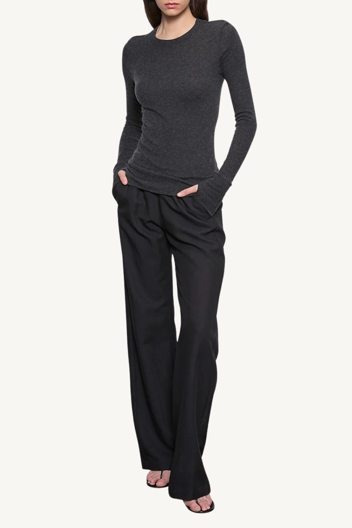cashmere easy cuffed crew - charcoal