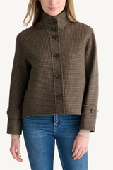houndstooth mock neck coat - black multi