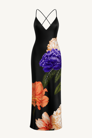 olive crepe satin dress - majestic black
