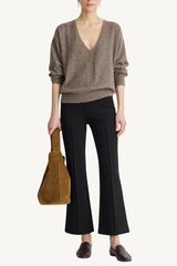 softest silk cashmere v-neck - hazelnut