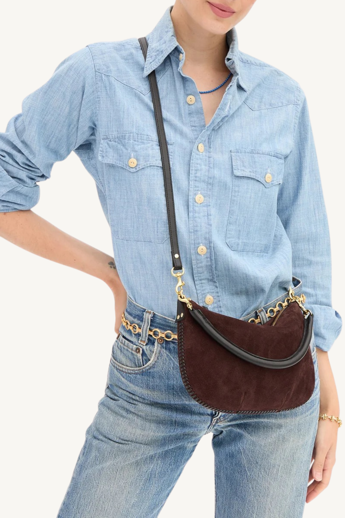 petit moyen messenger - suede w/whipstitch