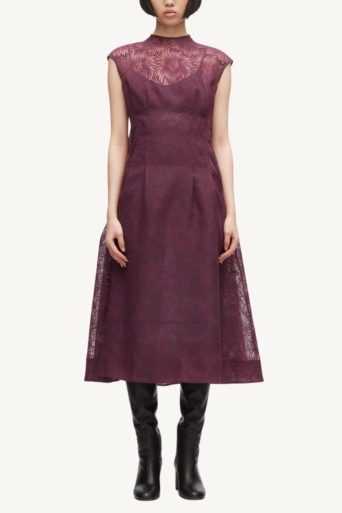 floral organza midi dress - plum