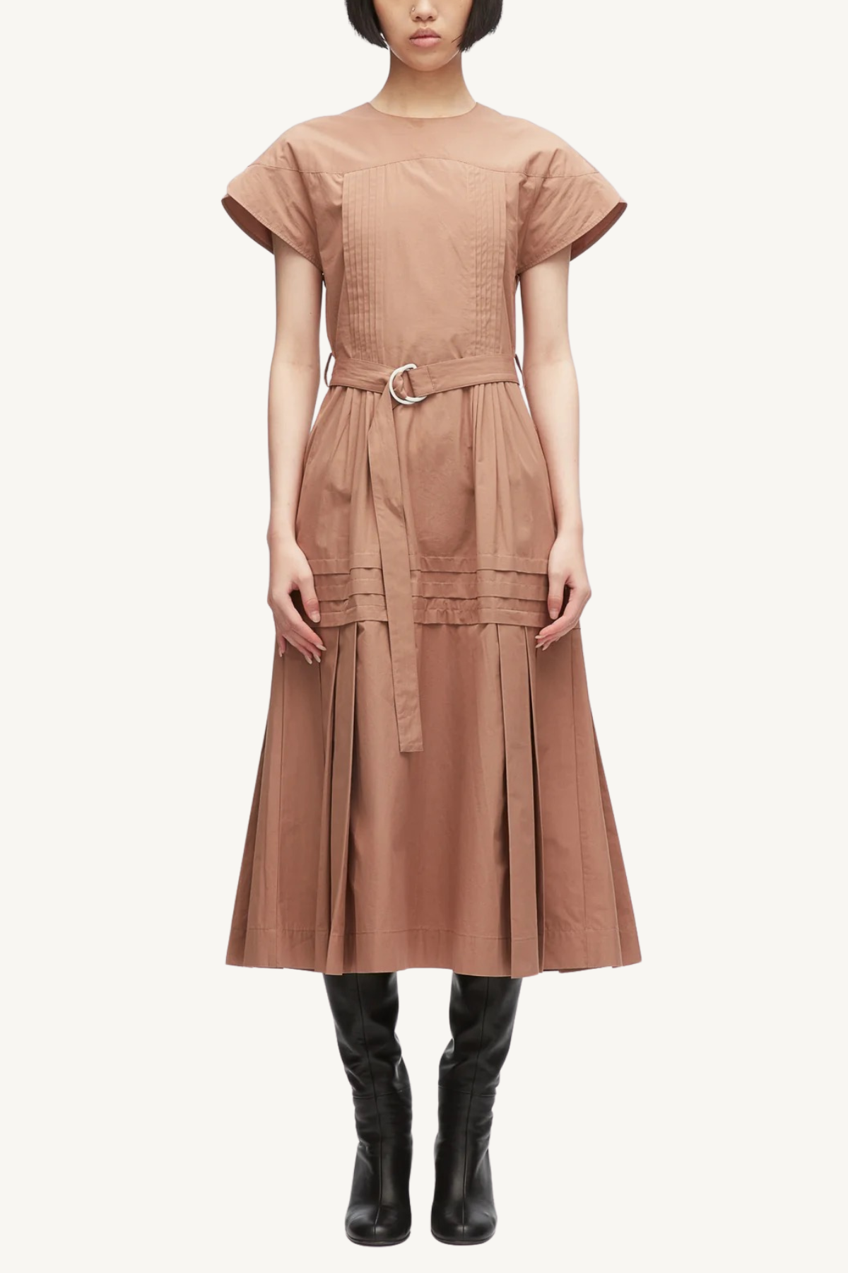 pleated poplin tulip dress - sable